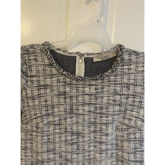 Loft black/white/blue Tweed Plaid Fringe Shift Dress Size 2 - Picture 2 of 8